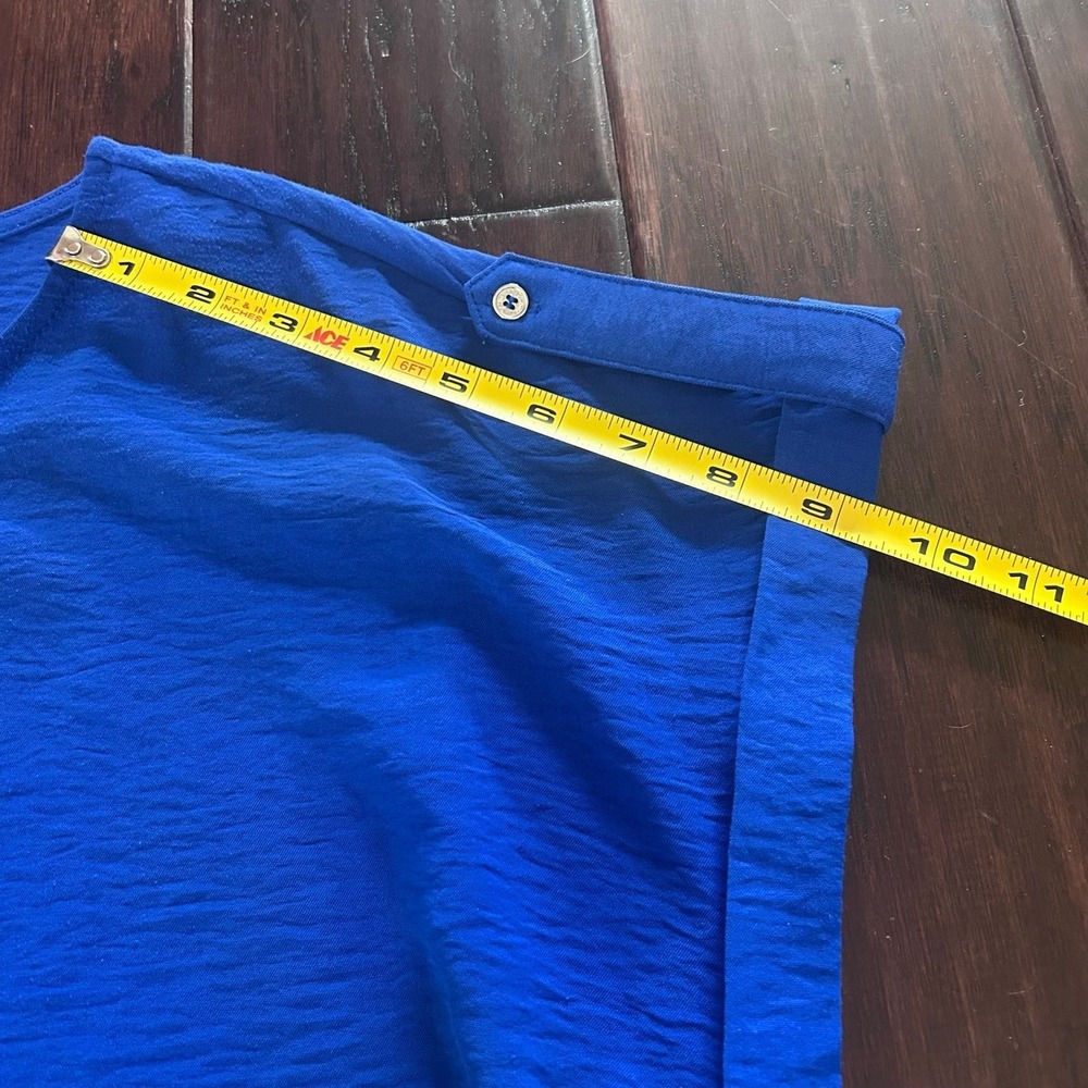Calvin Klein Royal Blue Blouse Cuffed Short Sleeve Textured Top Size L Career - Picture 6 of 8